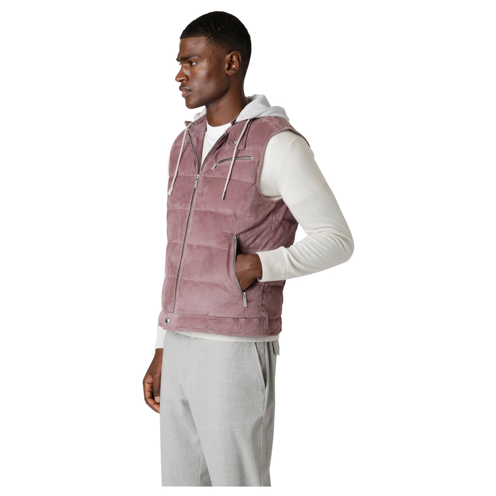 Eleventy Suede Hooded Gewatteerde Sportieve Gilet Red Heren