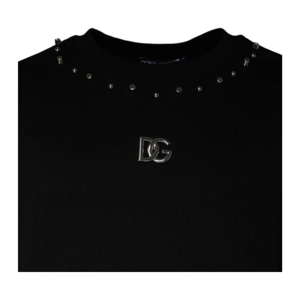 Dolce & Gabbana Zwart Logo Studded Pullover Sweatshirt Black Heren