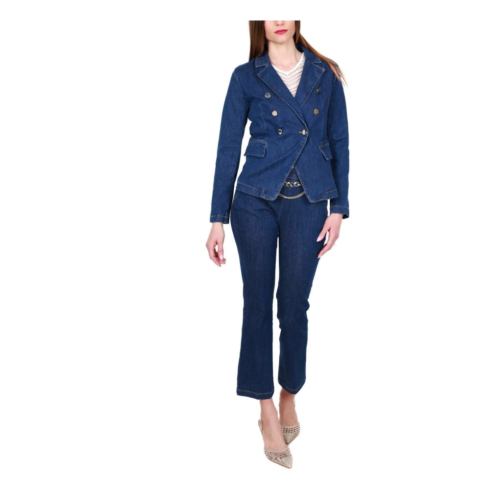 Liu Jo Dubbelrijige denim blazer met gouden knopen Blue Dames