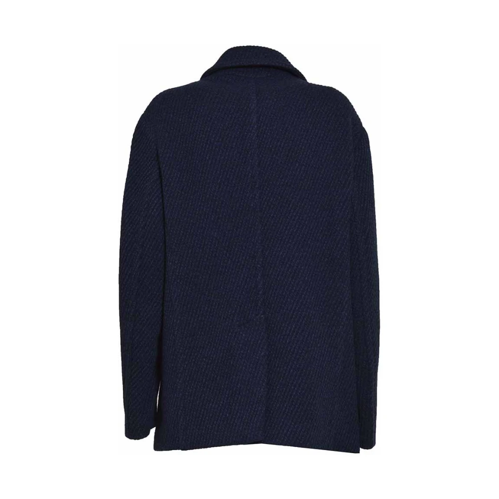 ETRO Blauwe Geribbelde Wollen Jas Blue Heren