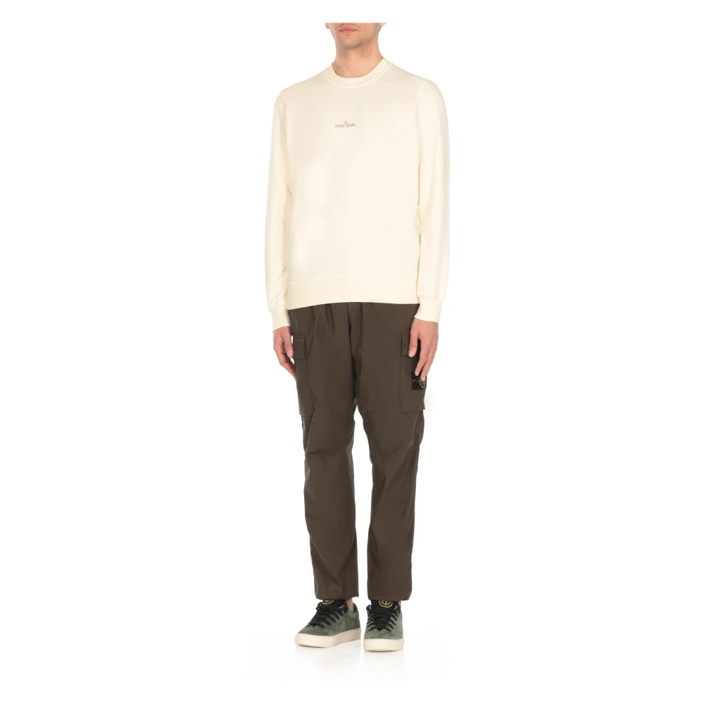 Stone Island Contrasterende Logo Sweater Ivoor Beige Heren