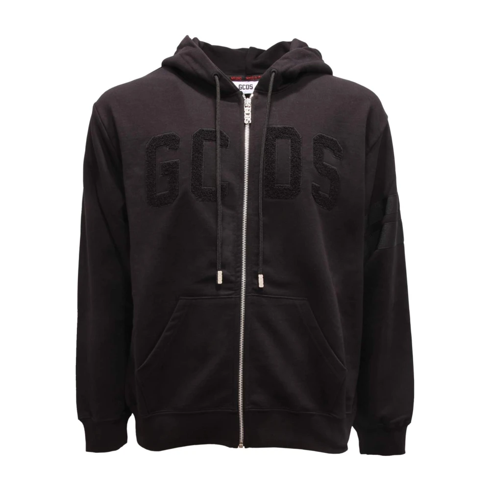 Gcds Black Italian Full-Zip Sweatshirt Fw23m100198 - Male - Zip-Throughs - S - Sweatshirts & Hoodies