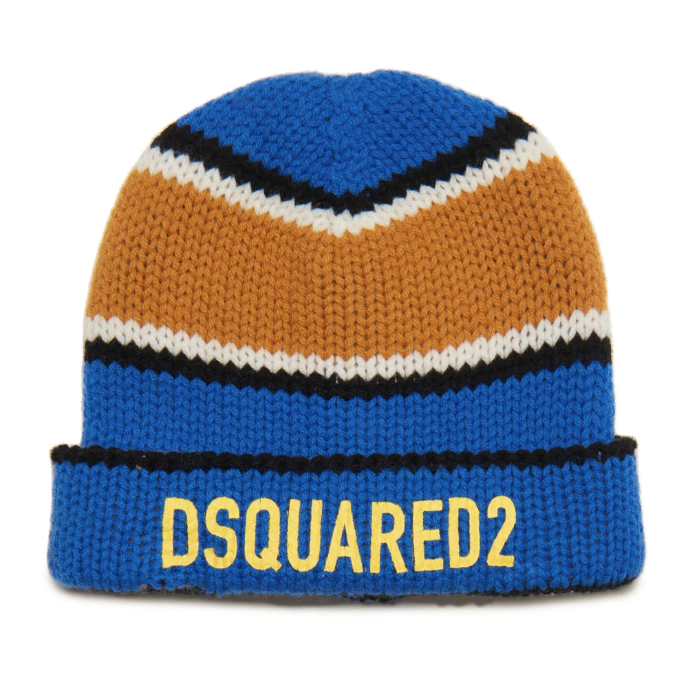 Dsquared2 Unisex Blue Multicolor Wool Beanie With Logo