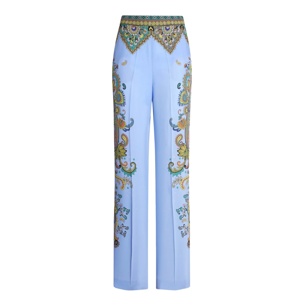 ETRO Heldere Blauwe Bloemenprint Zijden Broek Blue Dames