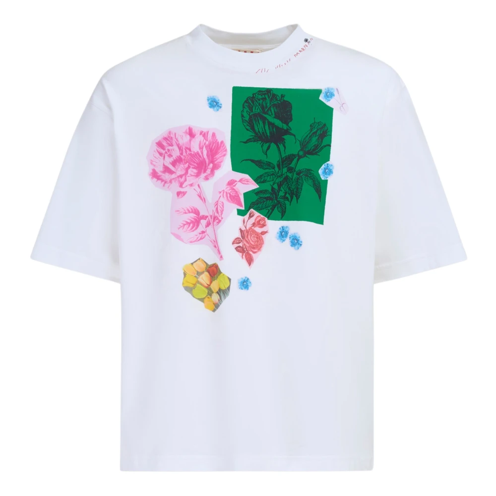 Marni Katoenen T-shirt met bloemenprints White Heren