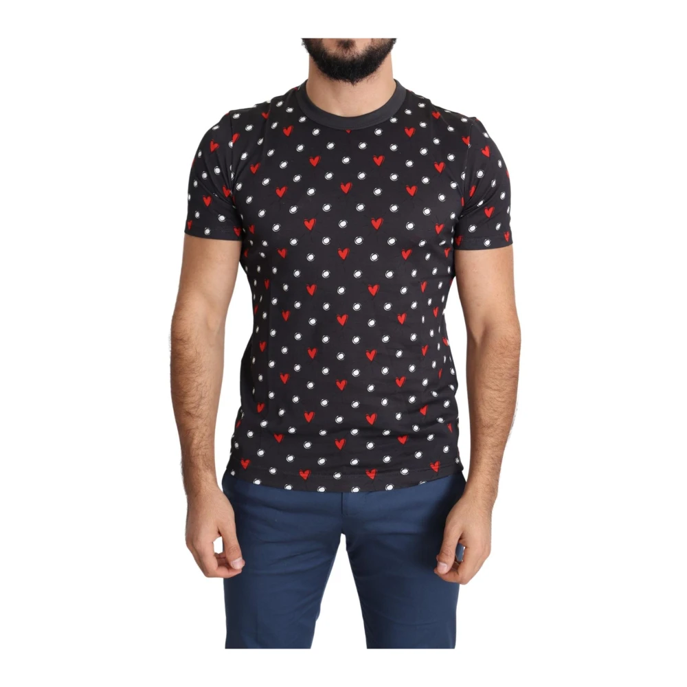 Dolce & Gabbana Dark Gray Hearts Print Cotton Men T-shirt - IT48 | M - Image 3
