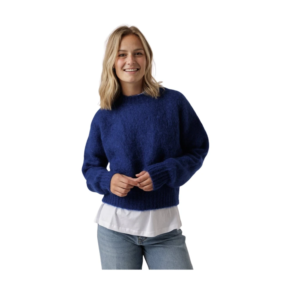 By-Bar Blauwe Mohair Pullover Oversized Fit Blue Dames