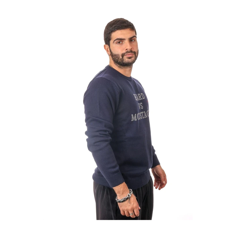 Sun68 Stijlvolle Ronde Intarsia Borst Sweatshirt Blue Heren