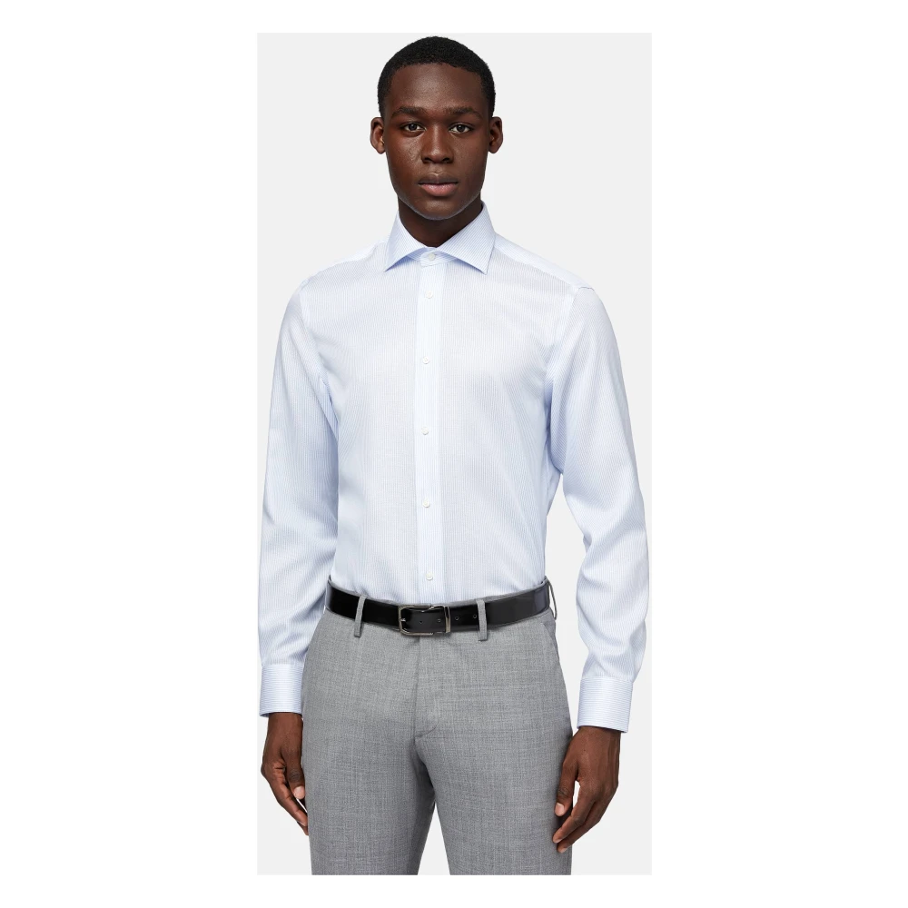 Boggi Milano Slim Fit Gestreept Katoenen Dobby Overhemd Blue Heren