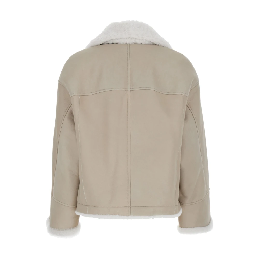 BRUNELLO CUCINELLI Beige Omkeerbare Shearling Jas Beige Dames