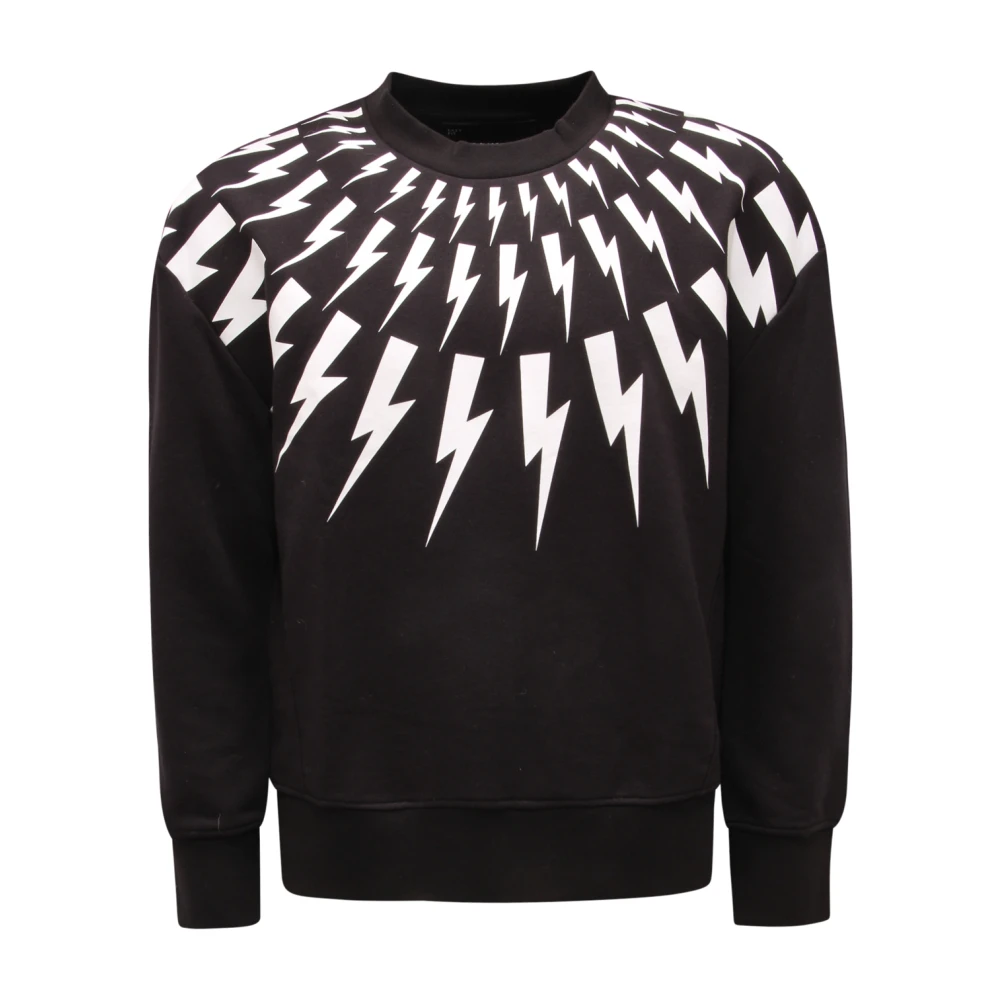Neil Barrett Men's Black Fair-Isle Thunderbolt Sweatshirt - Sweatshirts - S - Sweatshirts & Hoodies