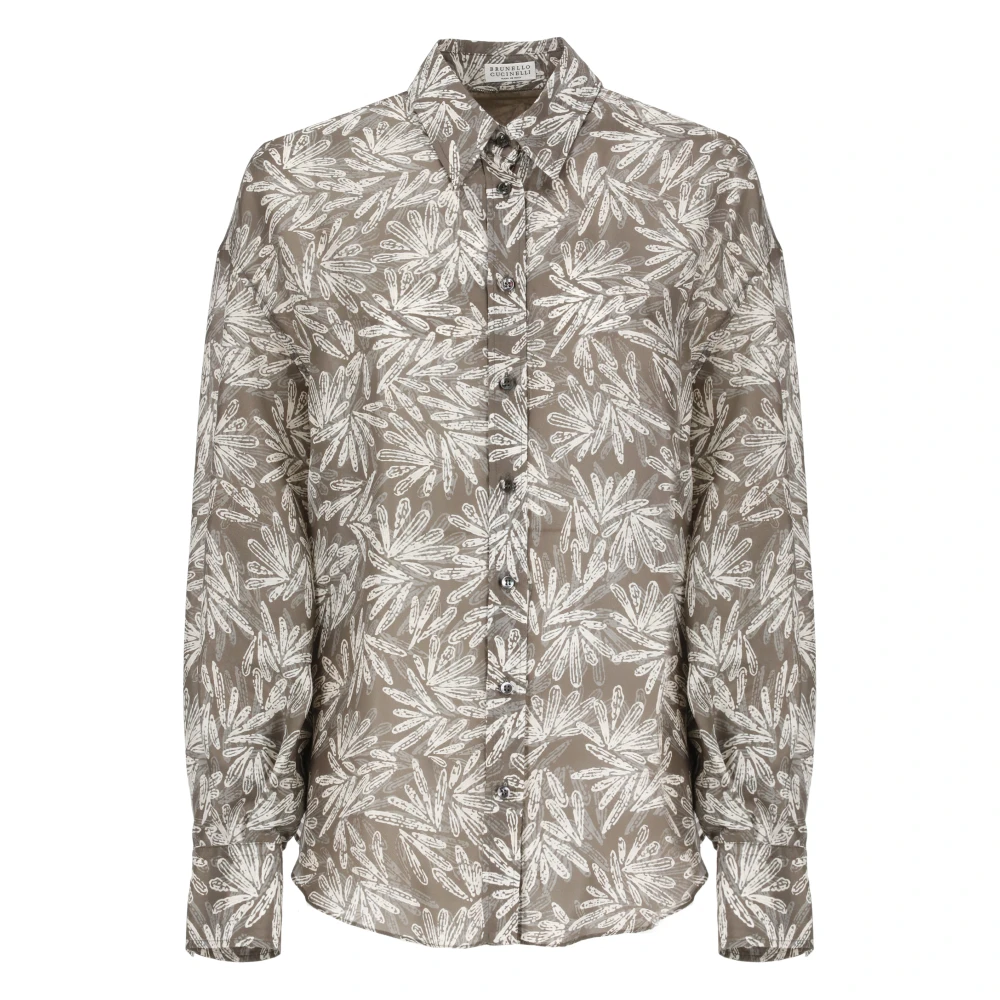 BRUNELLO CUCINELLI Zijden grijze shirt met diamantdetail Multicolor Dames