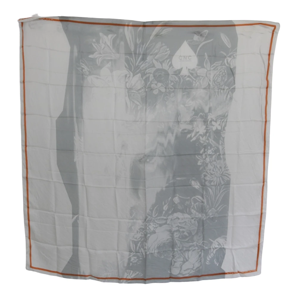 Costume National Women's Gray Silk Floral Foulard Wrap Scarf