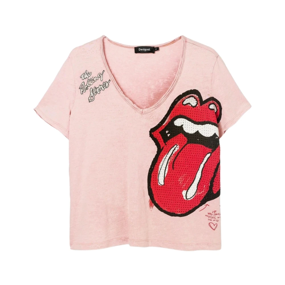 Desigual Roze Rolling Stones T-shirt Pink Dames