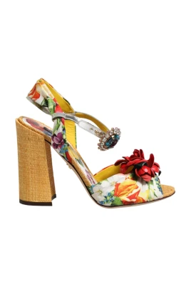 Sandaler med blomstertryck och kristallutsmyckning