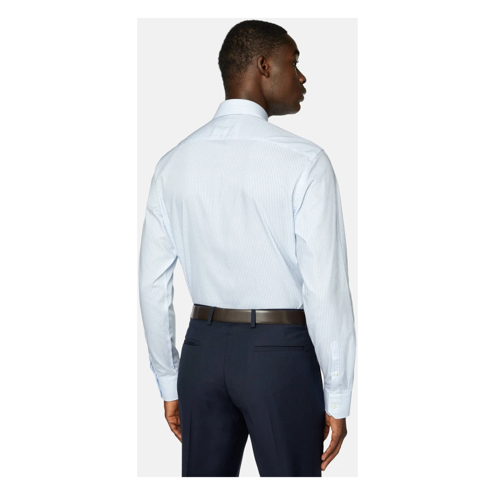 Boggi Milano Slim Fit Gestreept Overhemd van Katoenen Dobby Blue Heren