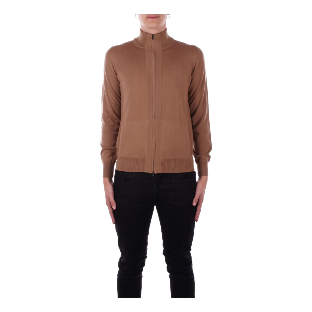 Alpha Studio Witte Sweater met Dubbele Ritszakken Brown Heren