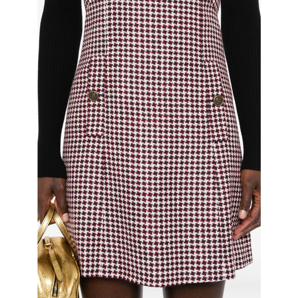 ETRO Houndstooth V-Hals Jurk met Metalen Knopen Red Dames