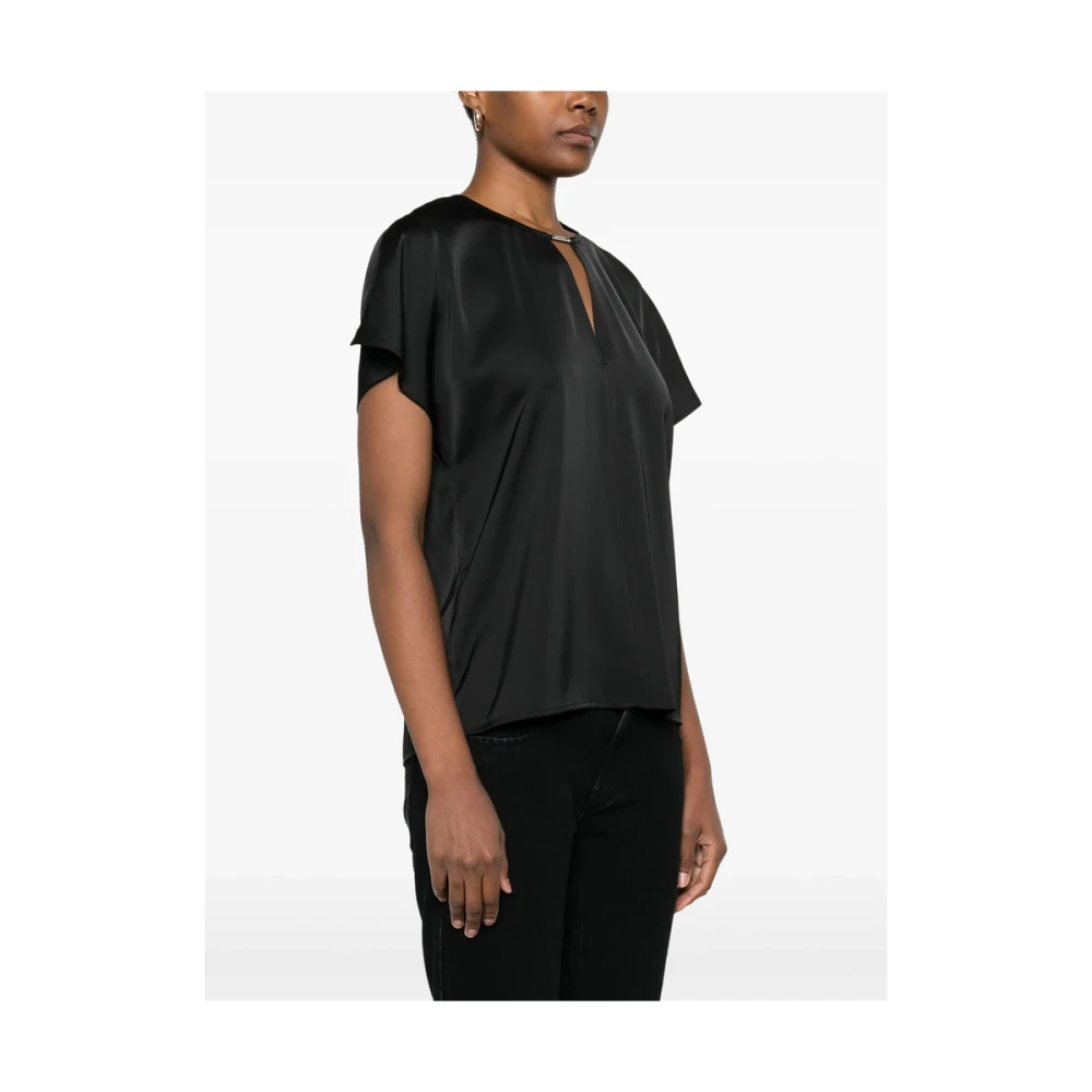 Calvin Klein Zwarte V-hals Cap Mouw Shirt Black Dames