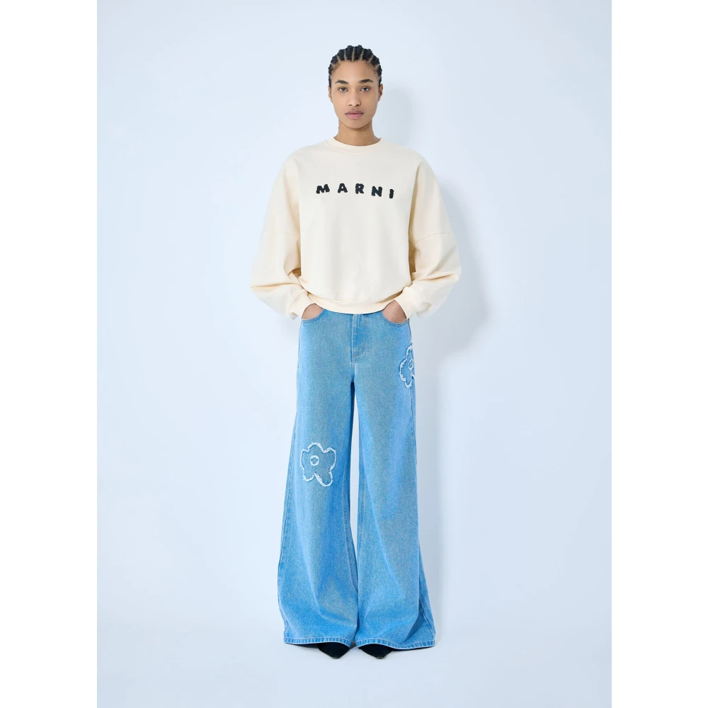 Marni Logo Print Crewneck Sweatshirt Beige Dames