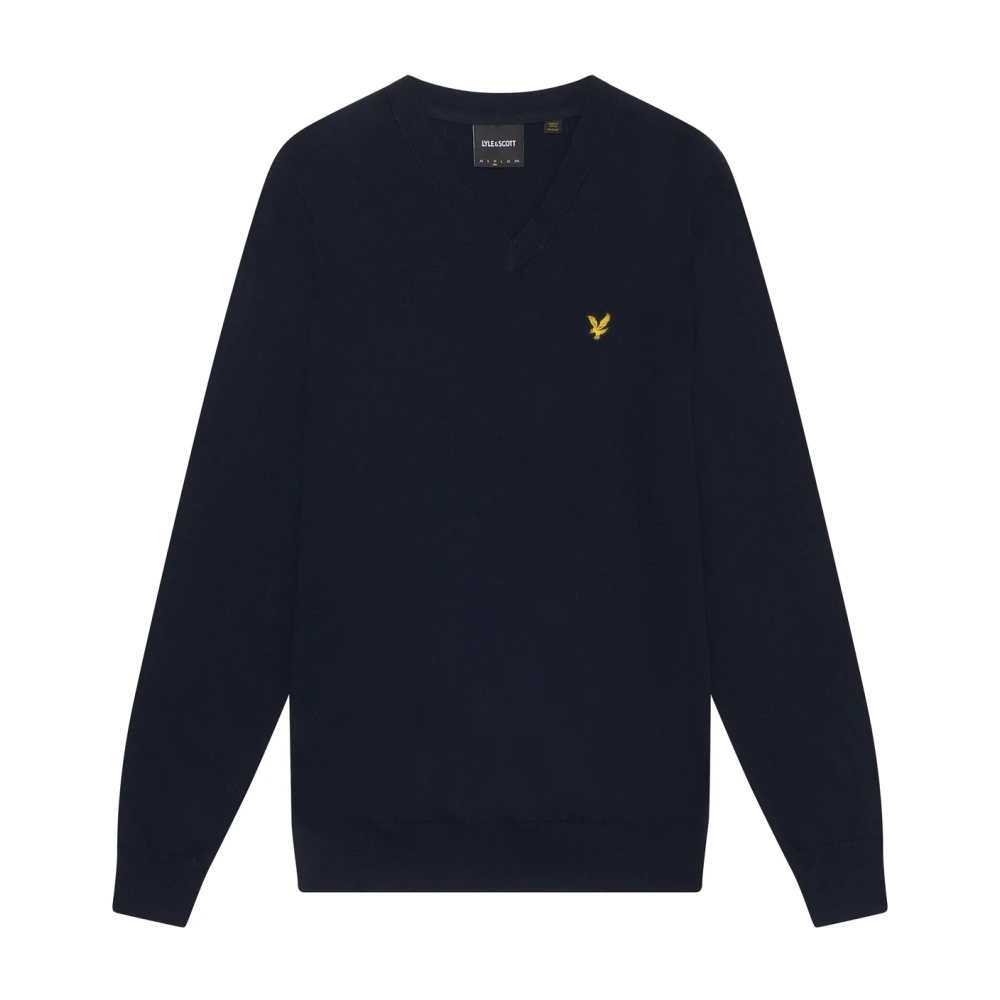 Lyle & Scott Blå Cotton Merino V-Ringad Tröja