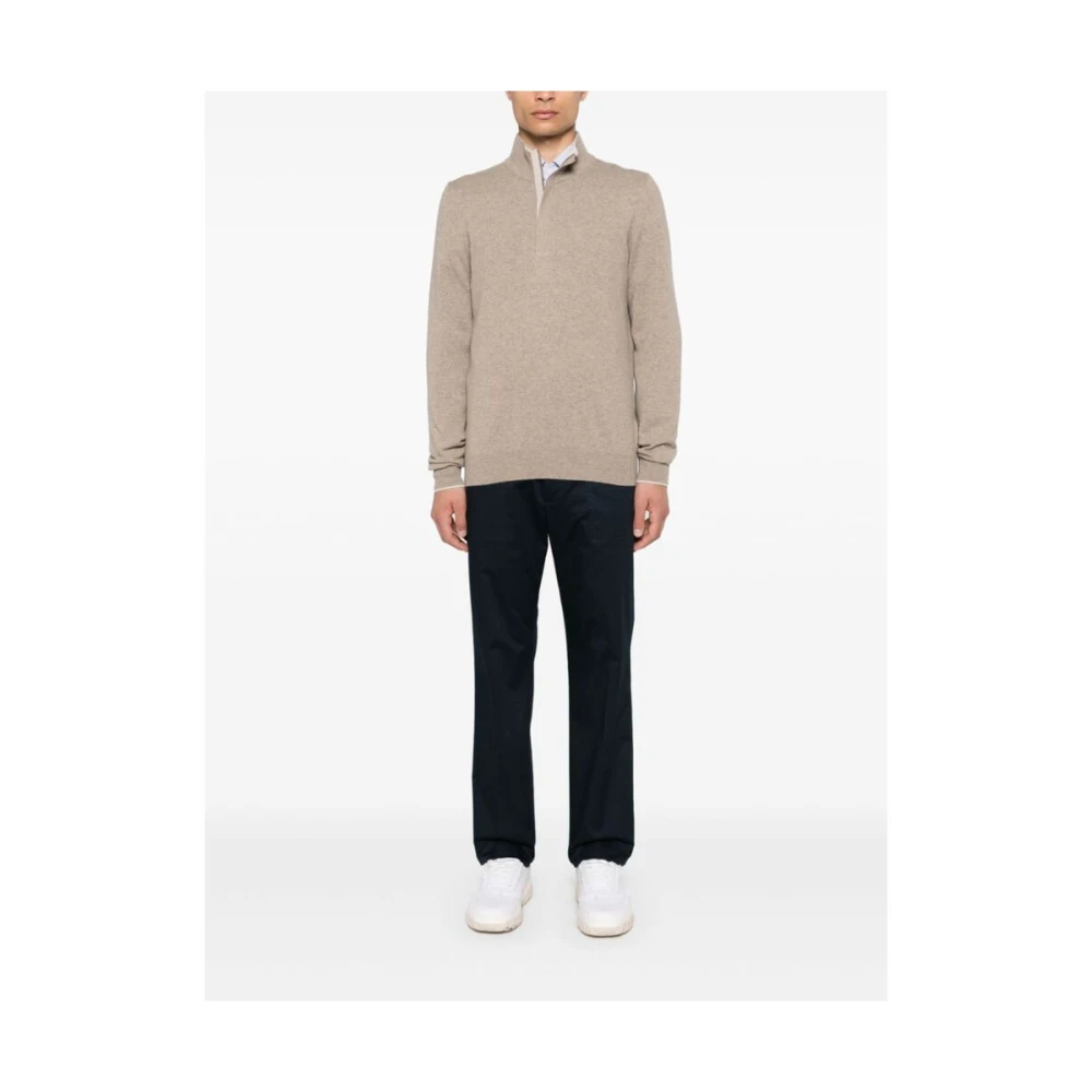 La Fileria Fijngebreide Sweater met Mock Hals Beige Heren