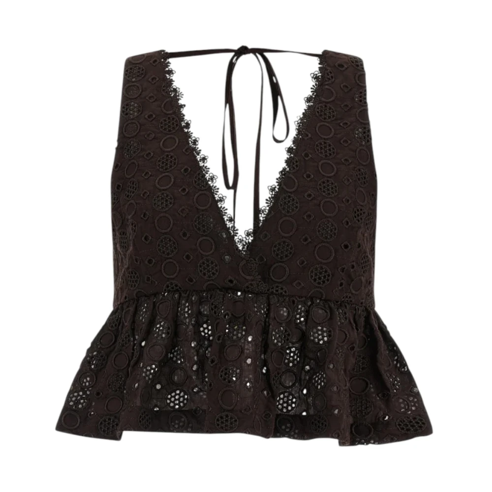 Pinko Women's Brown Sangallo Poplin Cropped Top - Blouses - M - Blouses & Shirts