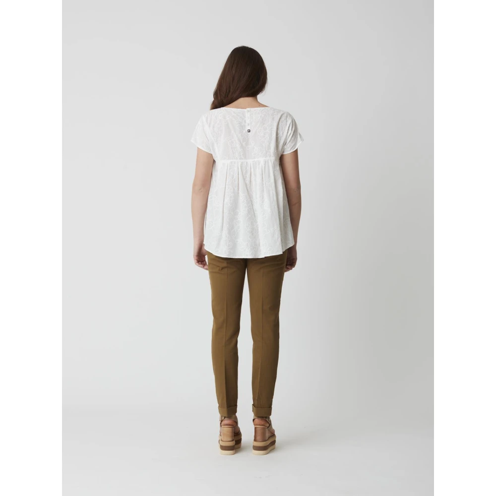 Manila Grace Korte Mouw Blouse White Dames