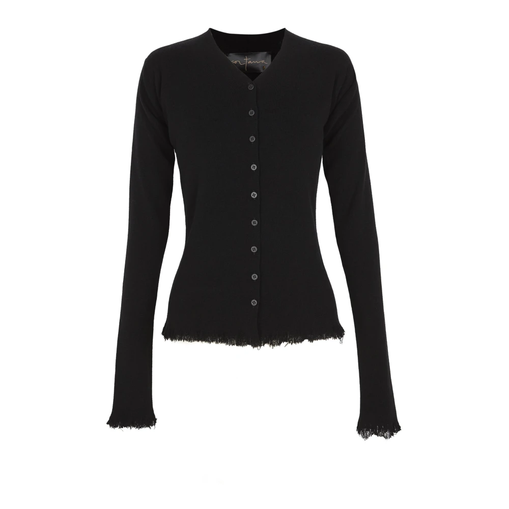 Cortana Women's Black Wool And Cashmere Cardigan - Cardigans - L - Knitwear