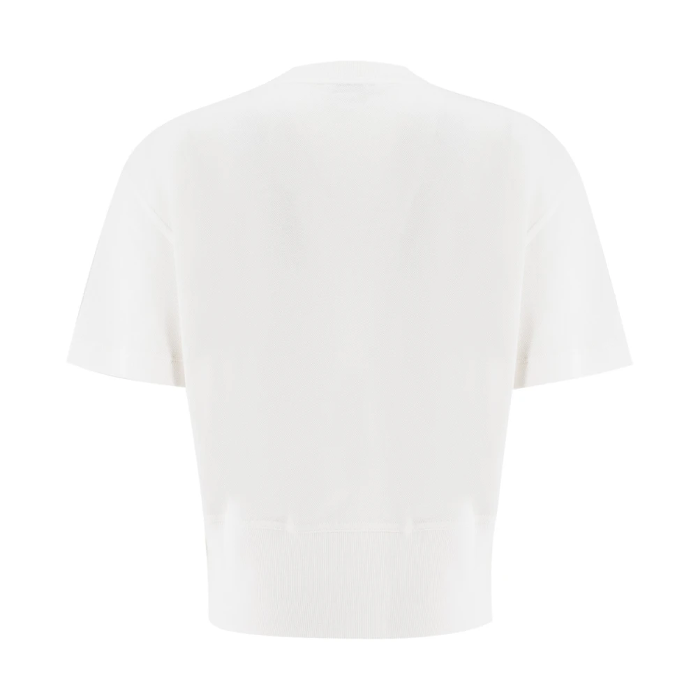 BRUNELLO CUCINELLI Logo T-shirt met geribbeld patroon White Dames