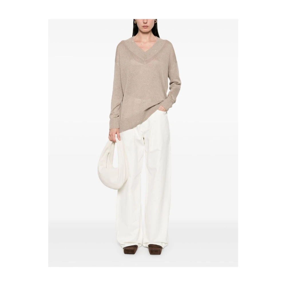 BRUNELLO CUCINELLI Multikleur Paillet V-hals Trui Brown Dames