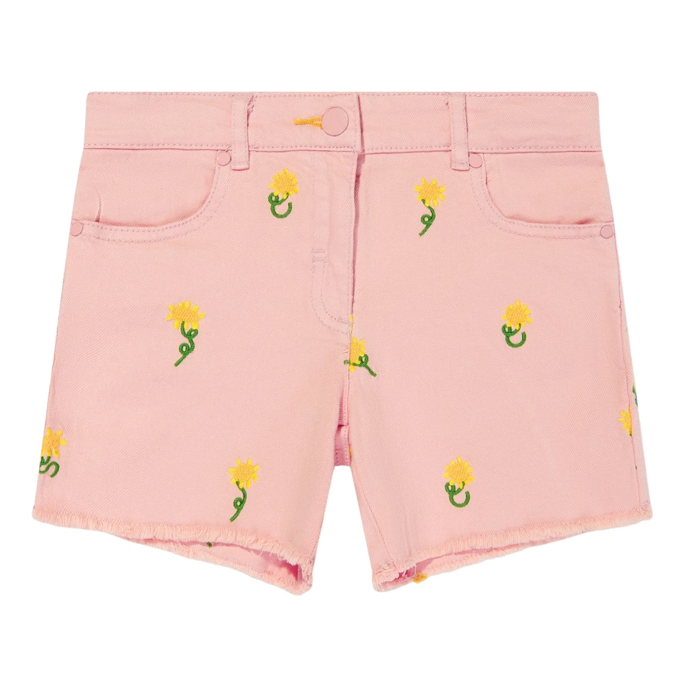 Stella Mccartney Girls Pink Shorts,, Embroidered Flower Shorts In Size 16 Y