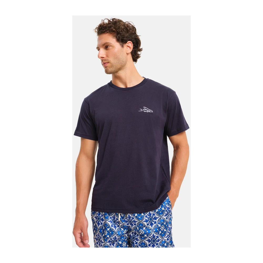 Peninsula Italiaans Geborduurd Katoenen T-shirt Blue Heren