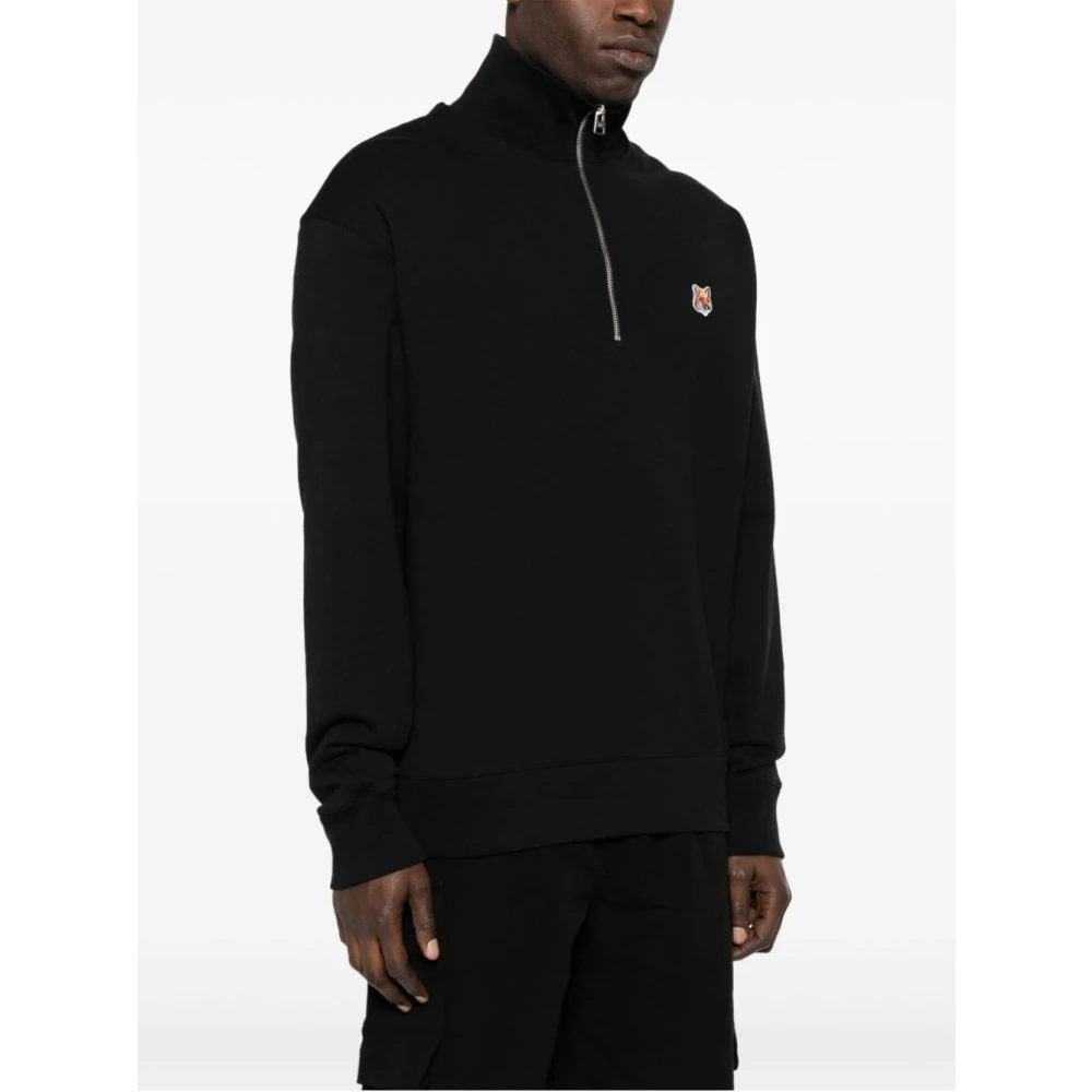 Maison Kitsuné Zwarte Half Zip Sweatshirt Aw24 Black Heren