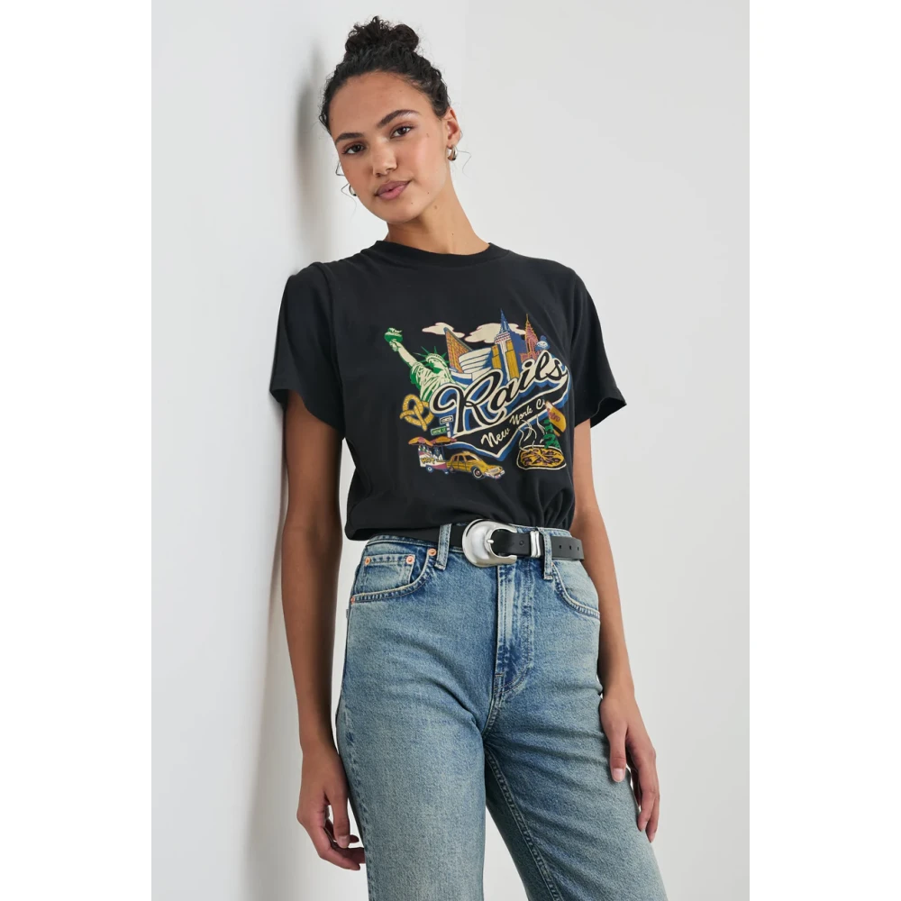 Rails NY Boyfriend Print T-shirt Black Dames