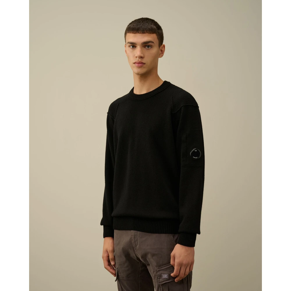 C.P. Company Zwarte Lamswollen Ronde Hals Trui Black Heren
