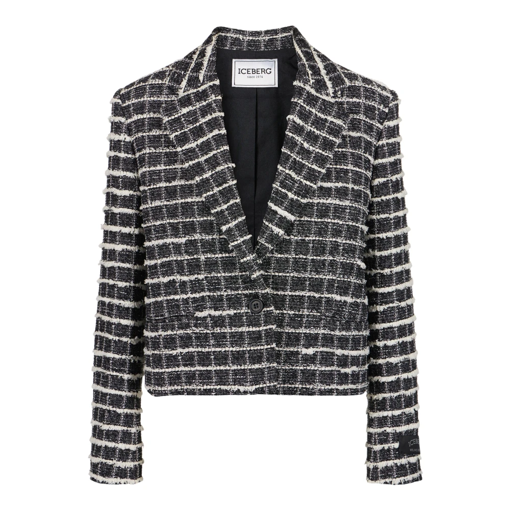 Iceberg Zwart-wit geruite korte jas enkelrij Black Dames