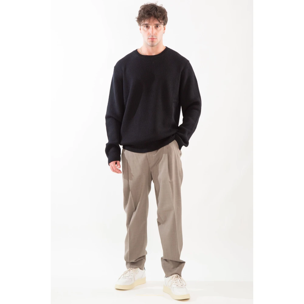 Seven Gauge Geribbelde Merinos Crewneck Sweater Black Heren