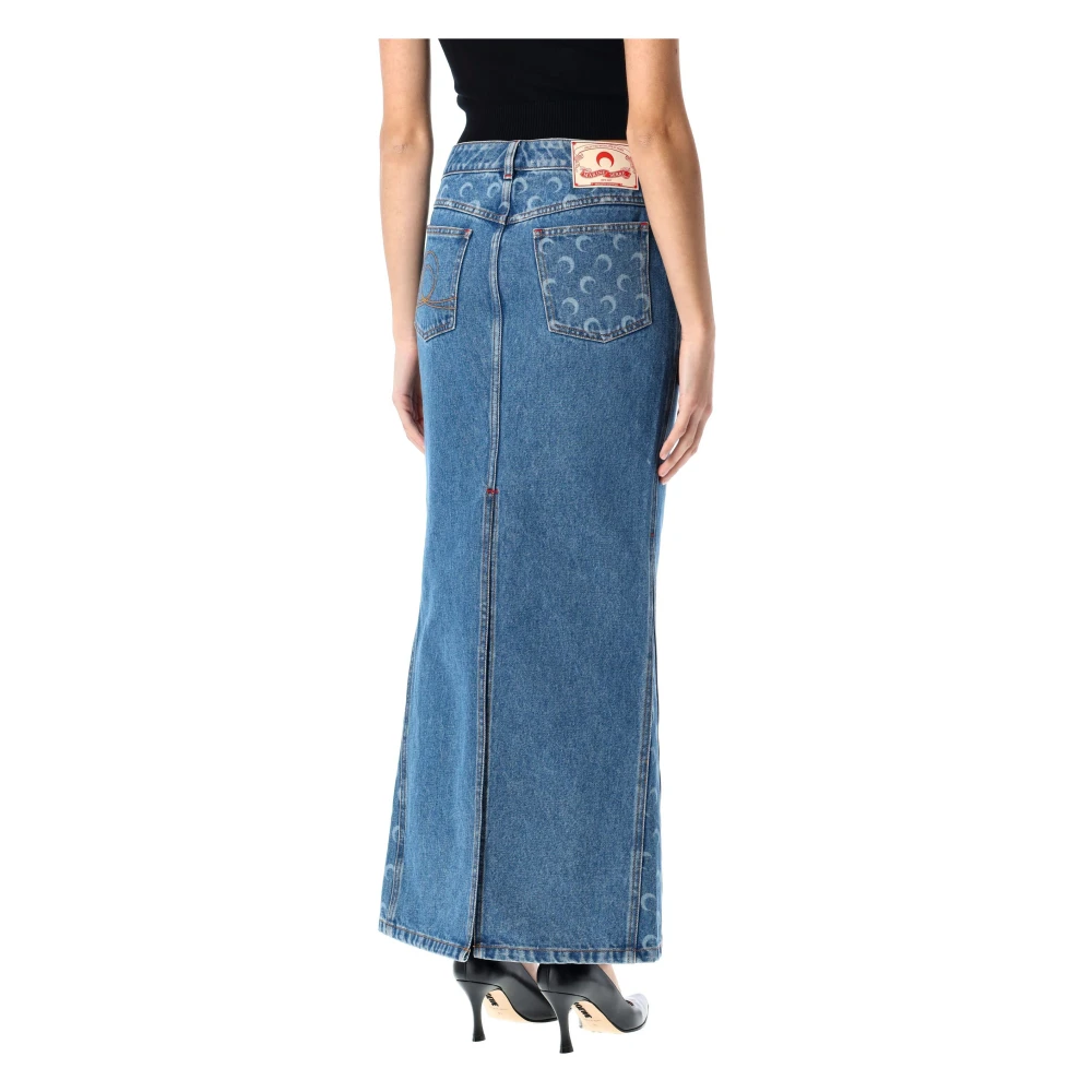 Marine Serre Maan Gelaserde Denim Rok Blue Dames