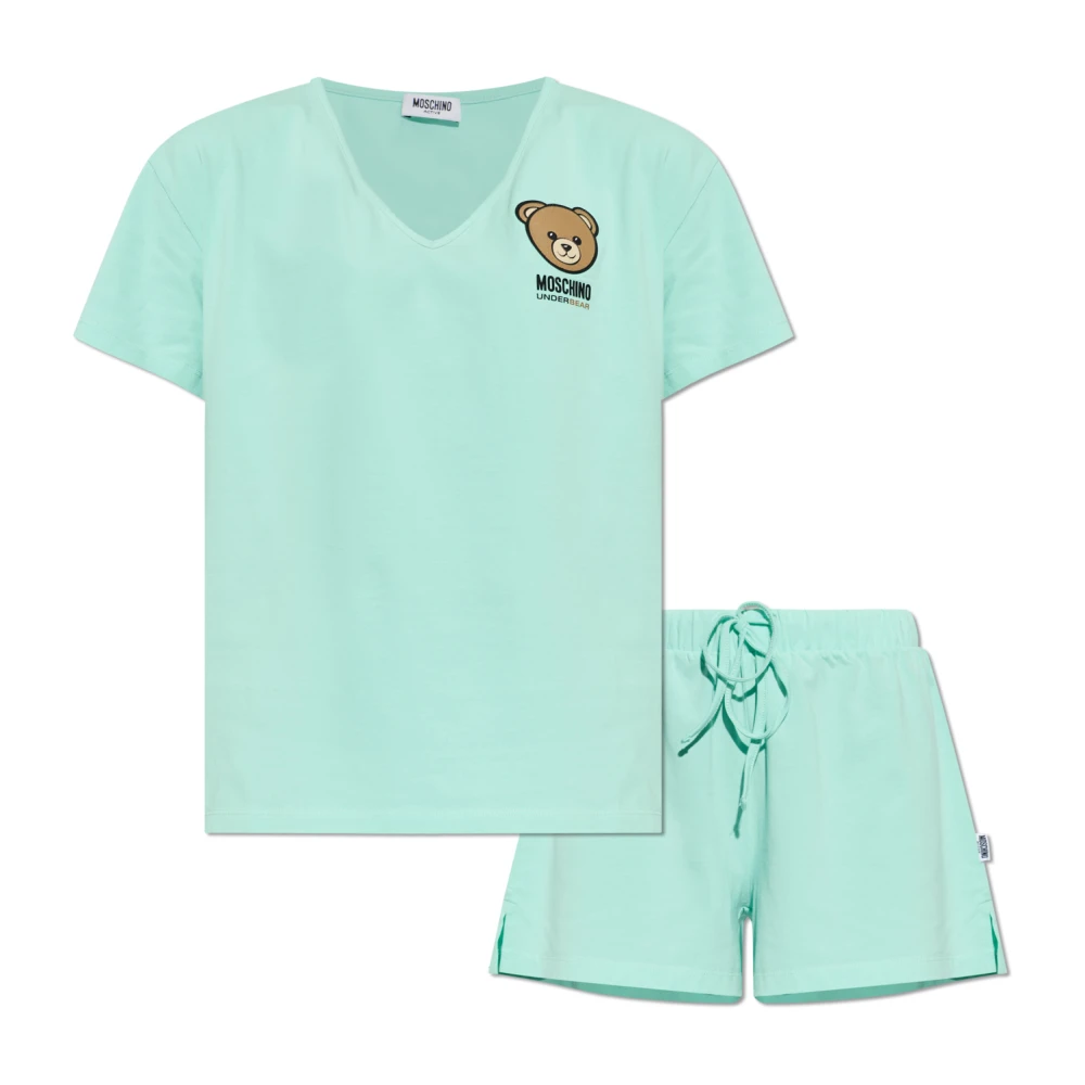 Moschino Vrouw Groente Nachtkleding Dames, Groen, M, Tweed, Tweedelige Pyjamaset