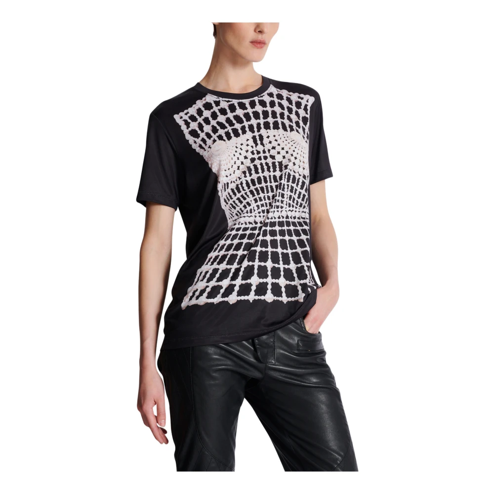 Balmain Losse T-shirt met nepborduurwerkprint Black Dames