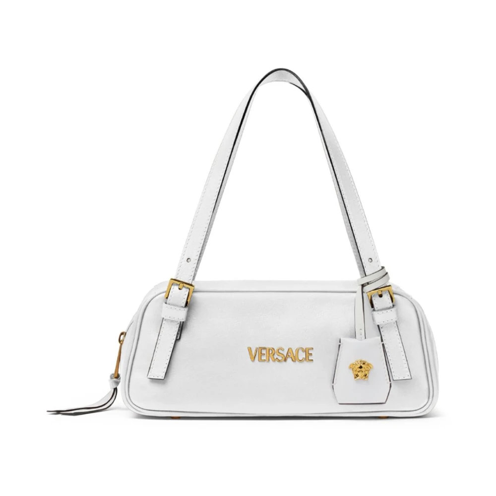 Versace Witte Lamsvacht Handtas met Gouden Accenten White Dames