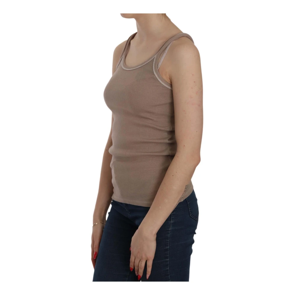 Pink Memories Bruine Katoenen Blouse Elegant Mouwloos Ontwerp Brown Dames