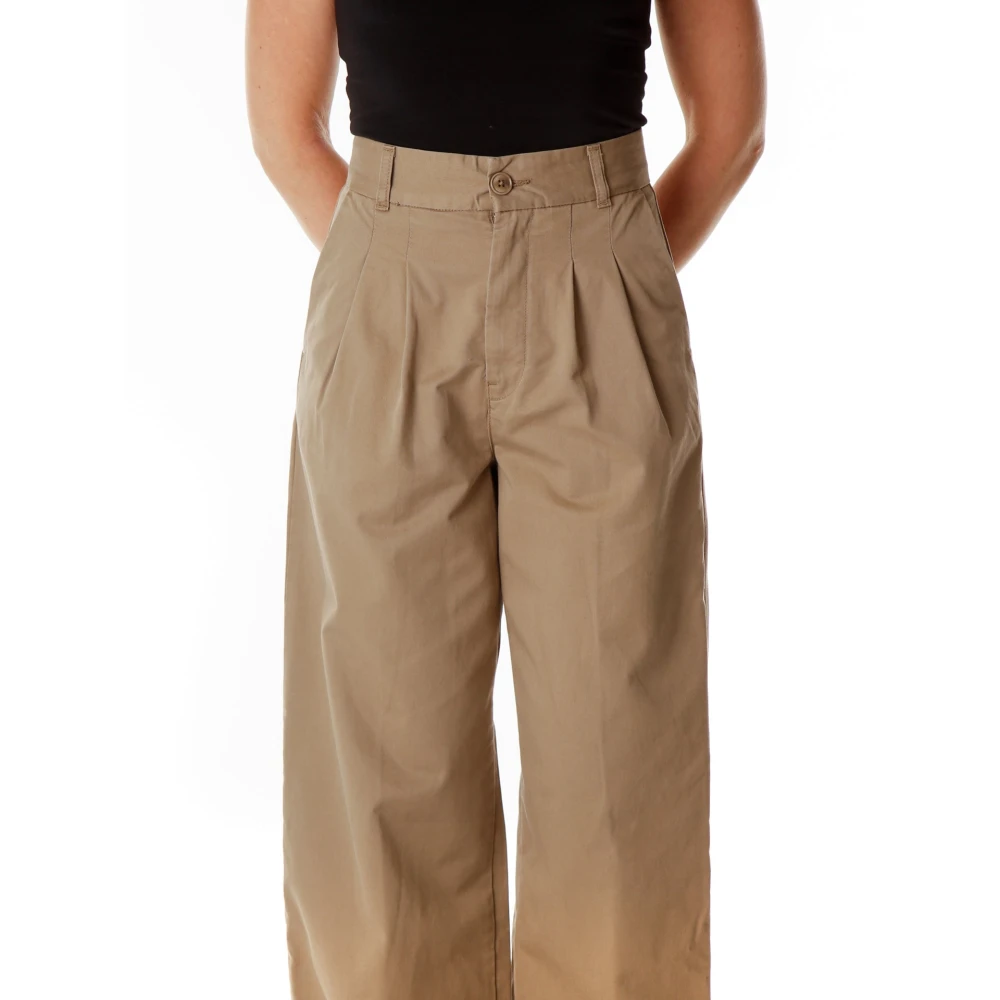 Carhartt WIP Hoge Taille Loose Fit Katoenen Broek Beige Dames