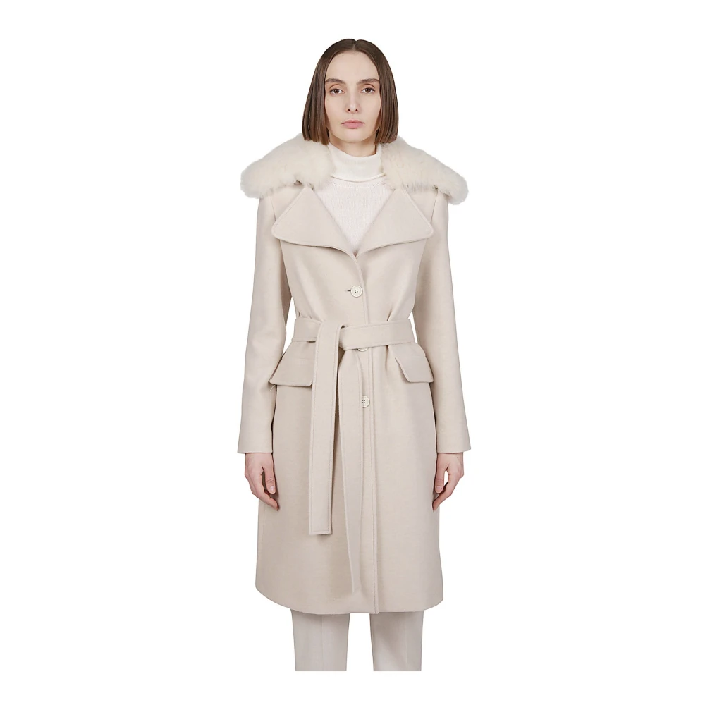 Eleventy Kasjmier Mantel met Bontkraag Beige Dames