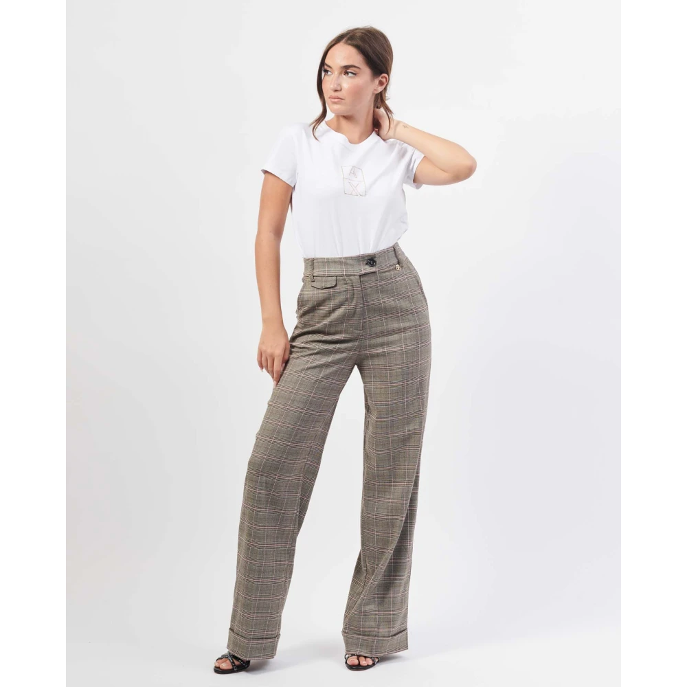 Fracomina Hoge taille geruite broek met wijde pijpen Gray Dames