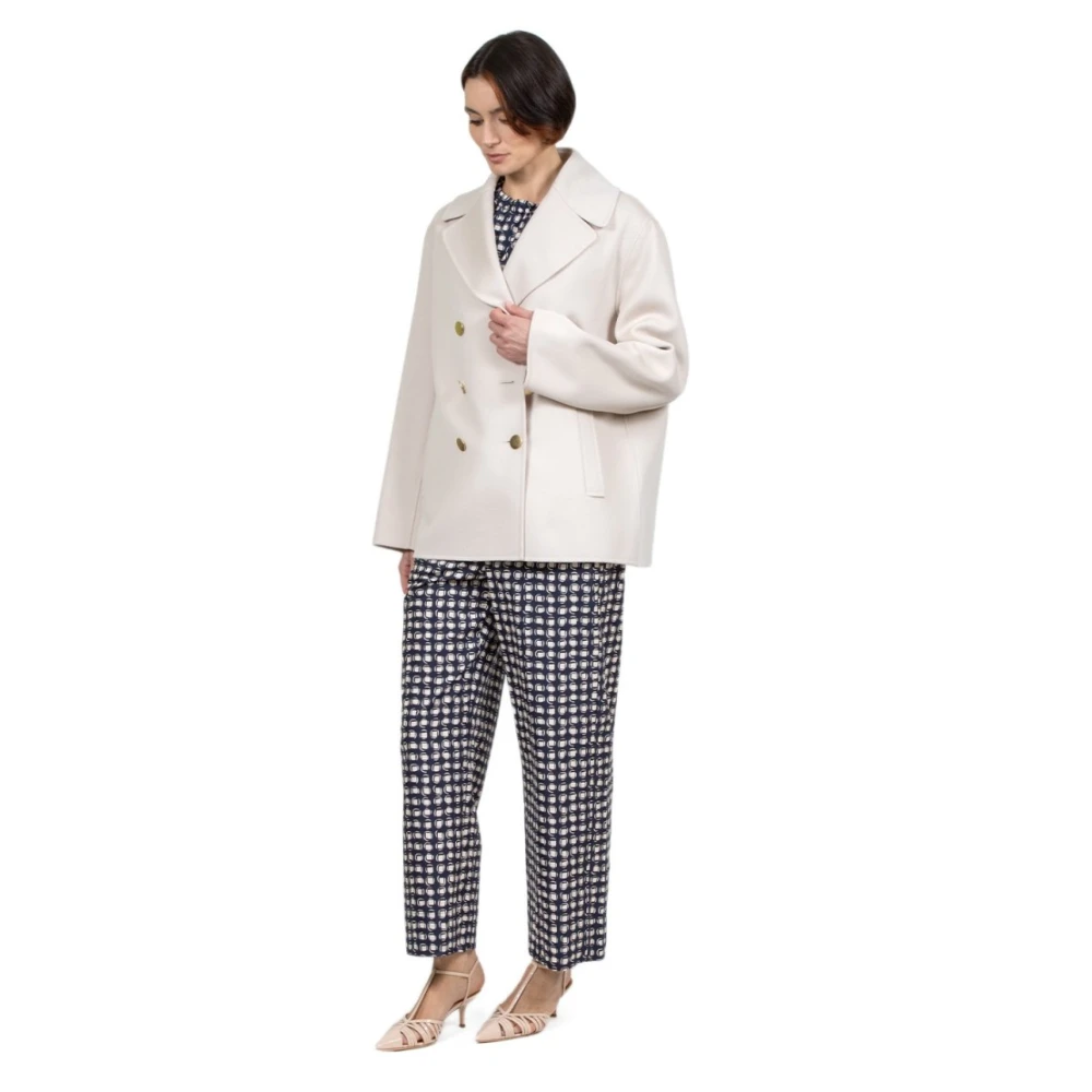 Max Mara Korte Wol Damesjas Dubbelborstig Room Gray Dames