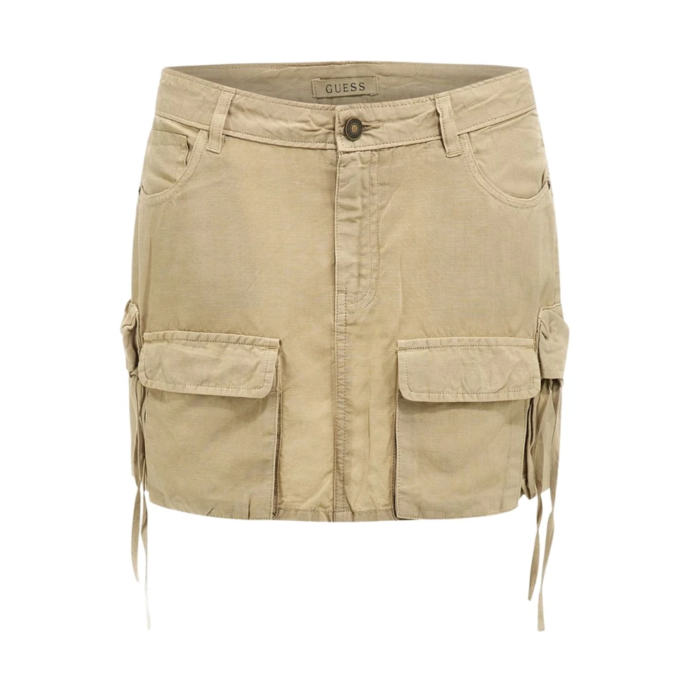 Guess Cargo Mini Rok Beige Rechte Snit Beige Dames