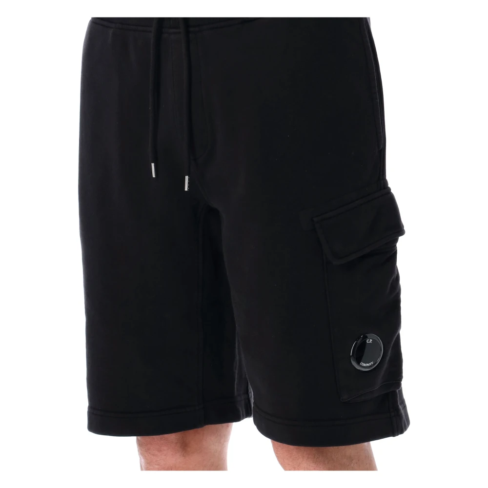 C.P. Company Diagonal Fleece Logo Shorts Black Heren
