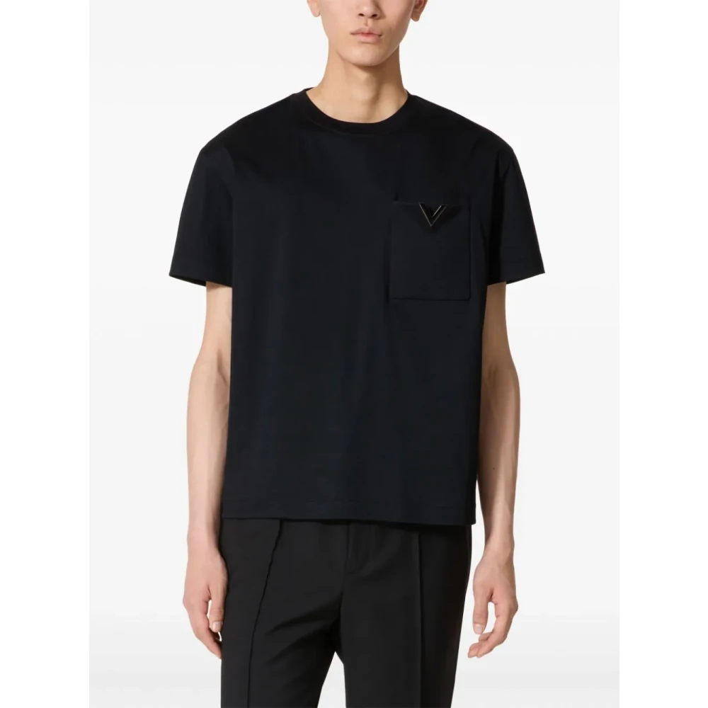 Valentino Garavani Zwart Metallic V-Detail T-shirts Polos Black Heren